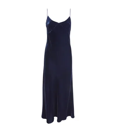 Asceno Velvet Slip Maxi Dress In Navy