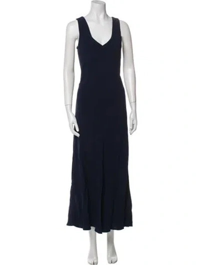 Pre-owned Asceno V-neck Long Dress In Blue
