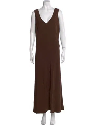 Pre-owned Asceno V-neck Long Dress In Brown