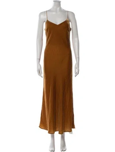 Pre-owned Asceno V-neck Long Dress In Neutrals
