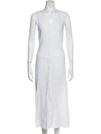 Pre-owned Asceno V-neck Long Dress In White