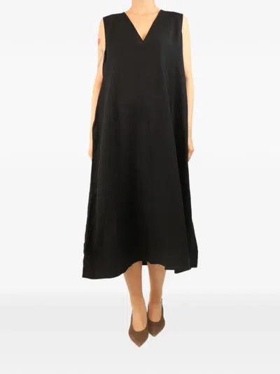 Pre-owned Asceno V-neck Midi Dress In Black