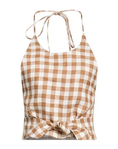Asceno Woman Top Brown Size M Linen In Multi
