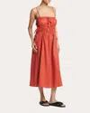 Asceno Women's Eze Ruched Linen Midi Dress In Red