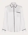 Asceno Women's London Grosgrain-trimmed Silk Pajama Top In White