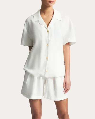 Asceno Prague Linen Bowling Shirt In White