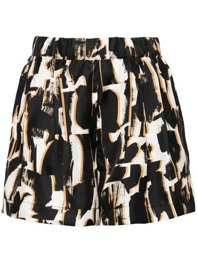 Asceno Zurich Abstract-print Silk Shorts In Black