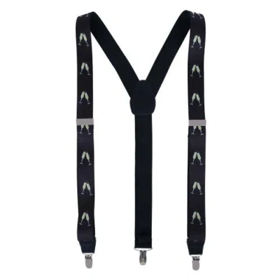 Ascentix Champagne Bottle Print Clip End Suspenders In Black