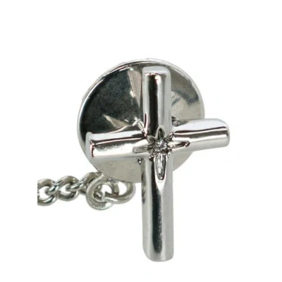 Ascentix Elegant Cross Tie Tack With Crystal Center For Formal Wear In Silver