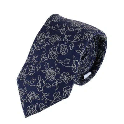 Ascentix Floral Stencil Print Necktie In Navy