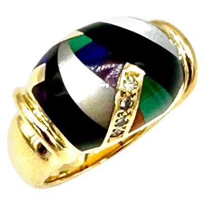 Pre-owned Asch Grossbardt 0.12 Carats Diamond And Gemstone Abstract Yellow Gold Ring