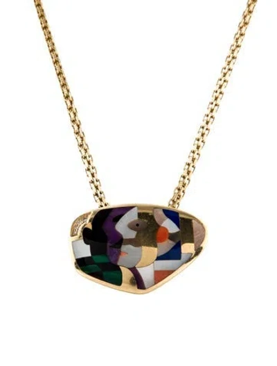 Pre-owned Asch Grossbardt 14k Diamond Painted Face Pendant & Pin Brooch W/unbranded 14k Chain In Multi