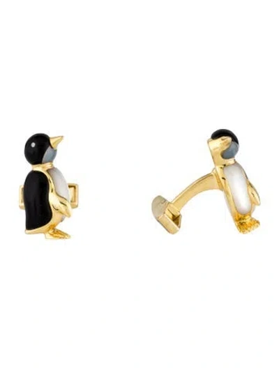 Pre-owned Asch Grossbardt 14k Mother Of Pearl & Glass Penguin Cufflinks In Multi