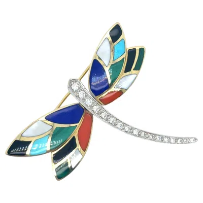 Pre-owned Asch Grossbardt 14k Two-tone Gold Diamond And Gemstone Inlay Dragonfly Brooch In Multiple