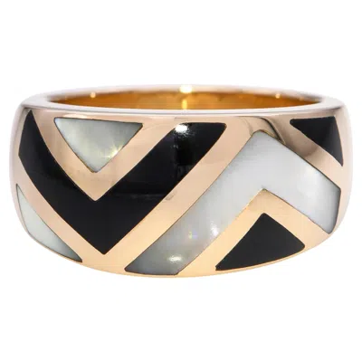 Pre-owned Asch Grossbardt 14k Yellow Gold Onyx And Mother Of Pearl Inlay Ring