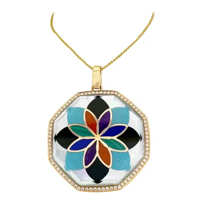 Pre-owned Asch Grossbardt 18 Karat Gold Mosaic Pattern Semi-precious And Diamond Pendant In Multi