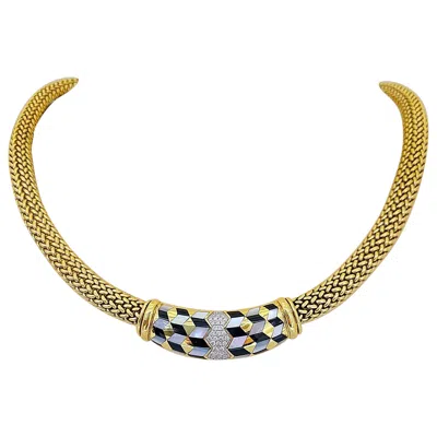 Pre-owned Asch Grossbardt 18 Karat Gold Necklace Inlaid Onyx Mother Of Pearl And Diamonds In Black