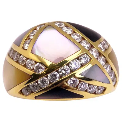Pre-owned Asch Grossbardt 18 Kt Yellow Gold, 1.00 Ct Diamond And Mother Of Pearl Dome Ring