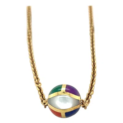Pre-owned Asch Grossbardt 18 Kt Yellow Gold Pendant Necklace With Inlaid Stones