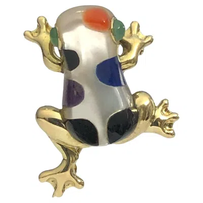 Pre-owned Asch Grossbardt 18k And Stone Inlay Frog Brooch In Multi