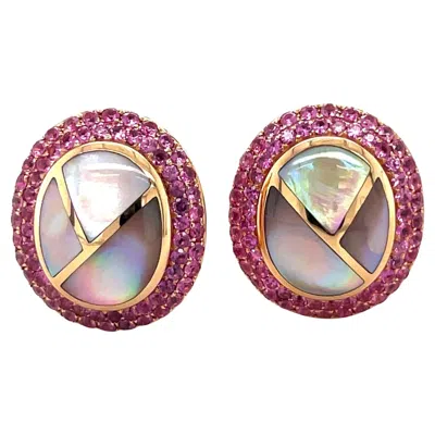 Pre-owned Asch Grossbardt 18kt Rg Earrings 1.45ct Pink Sapphire & Pink Mother Of Pearl