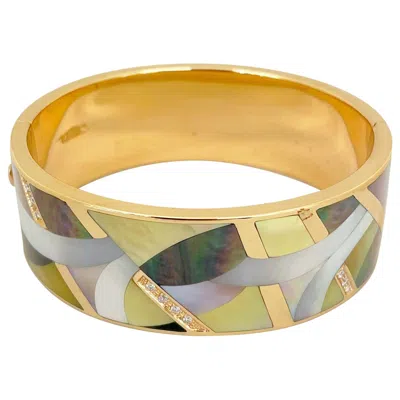 Pre-owned Asch Grossbardt 18kt Rose Gold Mother Of Pear And Diamond Inlaid Cuff Bracelet In Red