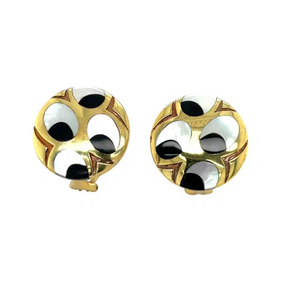 Pre-owned Asch Grossbardt 18kt Yellow Earrings Inlaid With Mother Of Pearl And Black Onyx