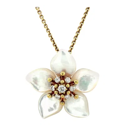 Pre-owned Asch Grossbardt 18kt Yg .85ct Diamond & Mother Of Pearl Flower Pendant /brooch In Multi