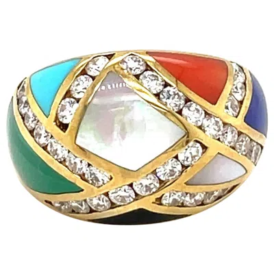 Pre-owned Asch Grossbardt 18kt Yg Diamond 1.00ct. & Inlaid Semi Precious Stones Dome Ring In Multi