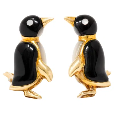 Pre-owned Asch Grossbardt 1980's 14 Karat Yellow Gold Vintage Penguin Ear-clip Earrings