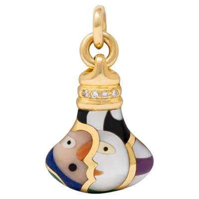 Pre-owned Asch Grossbardt 1980's Diamond Multi-gem 14k Gold Vintage Moon Inlay Charm