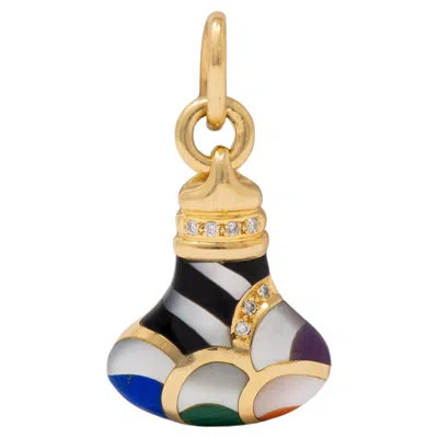 Pre-owned Asch Grossbardt 1980's Diamond Multi-gem 14k Gold Vintage Striped Bottle Charm