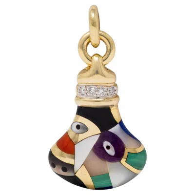 Pre-owned Asch Grossbardt 1980's Multi-gem 14k Gold Vintage Abstract Bottle Charm