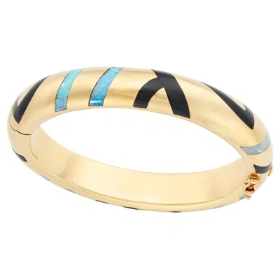 Pre-owned Asch Grossbardt A Vintage Opal And Onyx Bangle By , 1980s In Black