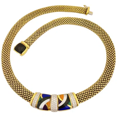 Pre-owned Asch Grossbardt Asch Grosbardt 18 Karat Yellow Gold Necklace With Diamonds And Inlaid Stones