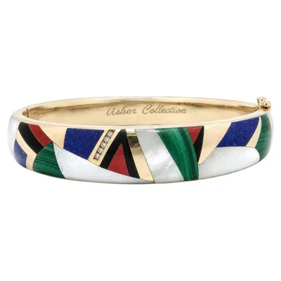 Pre-owned Asch Grossbardt Asher Collection 14k Gold Inlaid Colorful Stone Bangle Bracelet In Multi