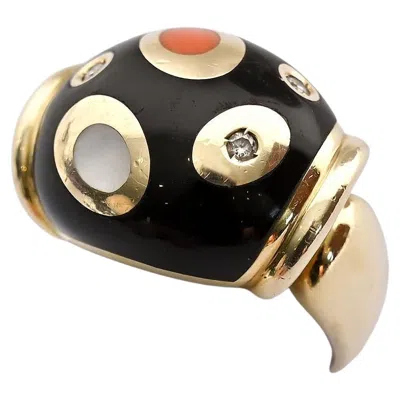 Pre-owned Asch Grossbardt Black Onyx, Coral, Diamond And Mother Of Pearl Ring