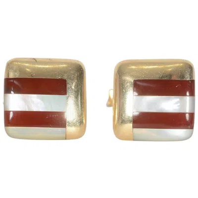 Pre-owned Asch Grossbardt Carnelian Gold Mother-of-pearl Cufflinks In Multi