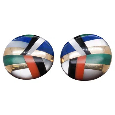 Pre-owned Asch Grossbardt Estate  14k Yellow Gold Multi Stone Inlay Earrings - Vhk#377b