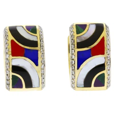 Pre-owned Asch Grossbardt Gemstone And Diamond Hoop Earrings In Multi