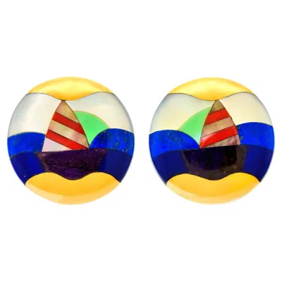 Pre-owned Asch Grossbardt Intarsio Sailboat Earrings In Multi