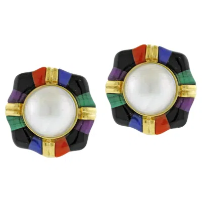 Pre-owned Asch Grossbardt Mabe Pearl And Gemstone Earrings In Multi