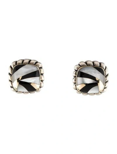 Pre-owned Asch Grossbardt Mother Of Pearl & Onyx Inlay Earclip Earrings In White