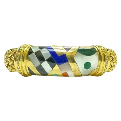 Pre-owned Asch Grossbardt Multi Gemstone Inlay Vintage 18k Yellow Gold Bracelet