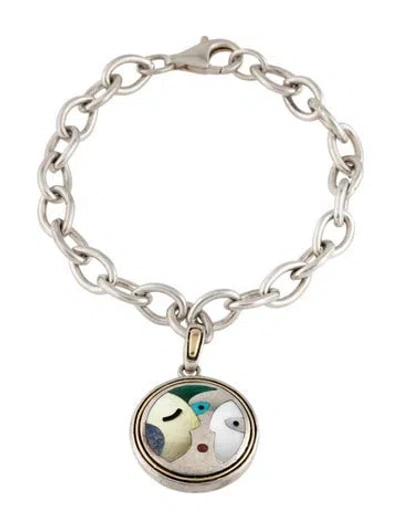 Pre-owned Asch Grossbardt Multistone & Mother Of Pearl Picasso Bracelet, 6.75" In Multicolor