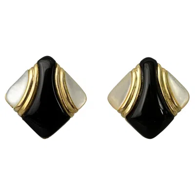 Pre-owned Asch Grossbardt Onyx And Mother Of Pearl Earrings In Black