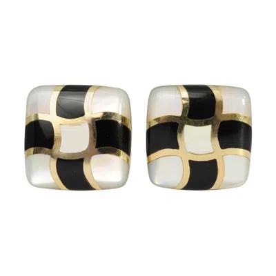 Pre-owned Asch Grossbardt Onyx And Mother Of Pearl Earrings In Black