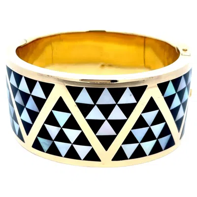 Pre-owned Asch Grossbardt Onyx & Mother-of-pearl Cuff 18k Yellow Gold