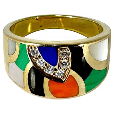 Pre-owned Asch Grossbardt Vintage Inlaid Hardstone, Diamond And Gold Ring By  In Multi