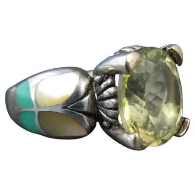 Pre-owned Asch Grossbardt Vintage Lemon Quartz Inlay Butterfly Ring  Size 8 Sterling & 18k In Multi